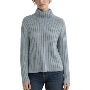 Autumn Cashmere Light Blue Ribbed Mock Neck 100% Cashmere Sweater Size Large